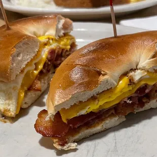 Egg sandwich with cheese and bacon