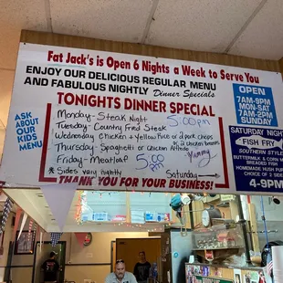 Fat Jack's Delicatessen - "Tonight's Dinner Special" Listing.