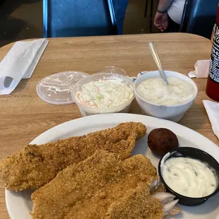 Sat/5:00Pm - "Tonight's Dinner Special" - Fish w/ Tartar Sauce, (1) Breaded (2) Grilled, (2) Veggies: $8.59 + .07% tip + 0.18% tip = $ .