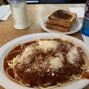 Thur/5Pm - Spaghetti w/Parmesan Cheese &amp; (2) Slices Garlic Toast: $7.98 + .07% tax + 0.18% tip = $ .