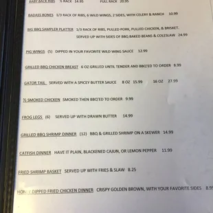 This is the menu at Jimmy's