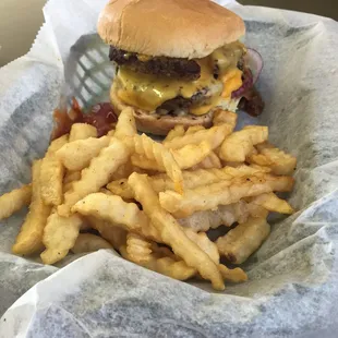 Double cheeseburger with fries. It was the bomb!