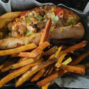 a hot dog and french fries