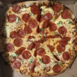 Pepperoni and jalapeño pizza