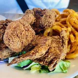 Fried chicken dinner - it was like fried rotisserie chicken, great flavor and chicken was pretty tender too (07/2024)
