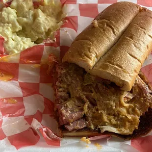 The Reuben Sub, this is only half. It's huge and delicious! Potato Salad was Breyer than my homemade!
