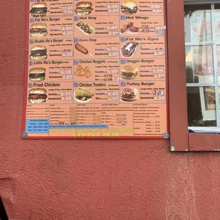 a menu on a wall