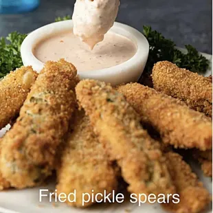 fried pickle spears with dipping sauce