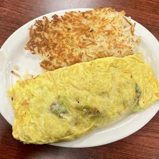 Build Your Own Omelette - sausage, bacon, broccoli with hashbrowns