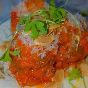 Romesco meatball   Very vibrant and moist