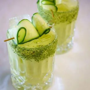 Green Gold- Tequila and pistachio with cucumber and chimichurri