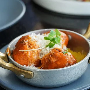 Veal Meatballs - Giusto Polenta, San Marzano Tomato, Basil, Parmesan