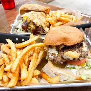a burger and fries