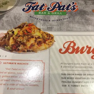 Menu with manyyyyyy burger options and other goodies!