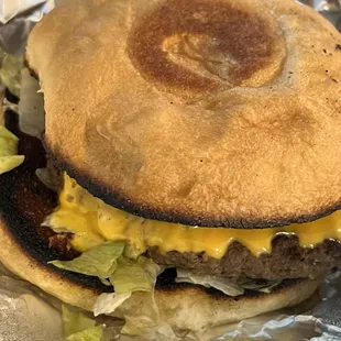 Burnt the buns to my fat pat BACON AND EGG BURGER