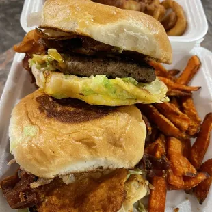 a burger and fries