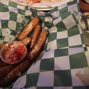 Cheese sticks and black bean soup