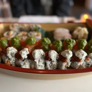 a close up of a plate of food