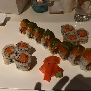 Spicy tuna crunchy roll and Fat Salmon Roll