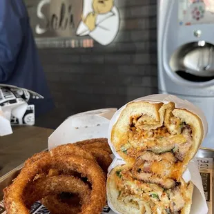 The Fat Cherie sandwich collab with Cherie Chan and onion rings