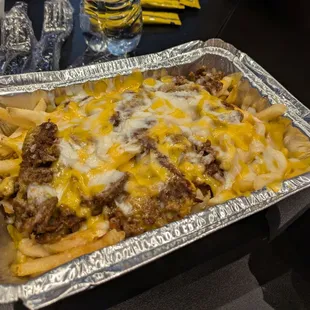@endoedibles 09/13/24 Philly Cheesesteak Fries - Philly cheesesteak, grilled onions, cheddar, mozzarella