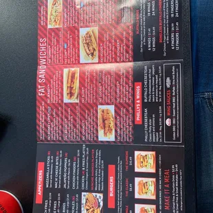 a menu for a fast food restaurant