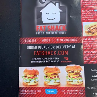 a menu for a fast food restaurant
