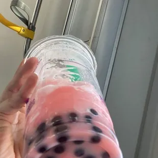 Strawberry , watermelon and blueberry popping boba blended no milk