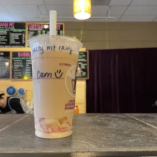 salted caramel milk tea with rainbow jelly! delicious