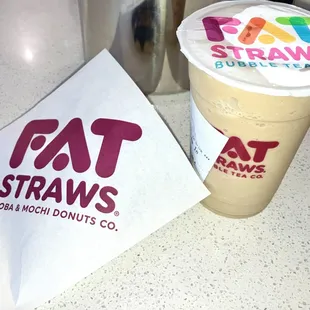 Chocolate confetti mochi doughnut and Vietnamese coffee frappe