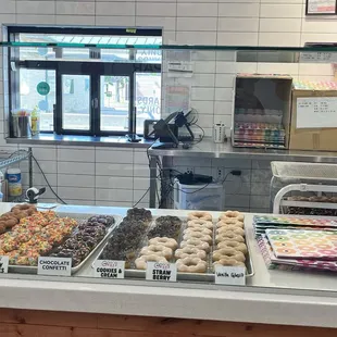 The mochi donut selection - larger selection in the morning