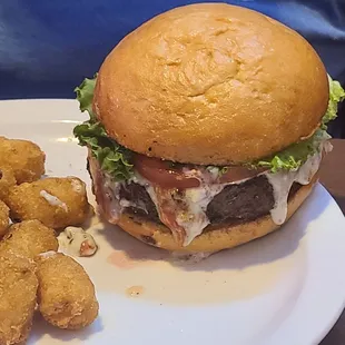 Black and Blue Burger and tots