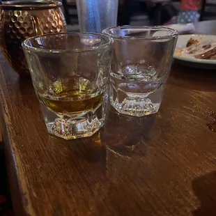 Shot glasses, with a nice pour.  We couldn&apos;t take all at once.