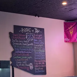 a menu on the wall