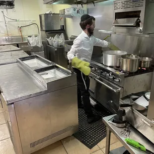 a chef in a commercial kitchen