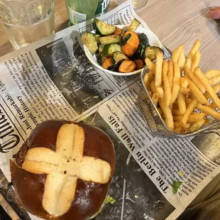 a burger and french fries