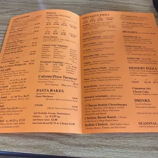 a menu on a table