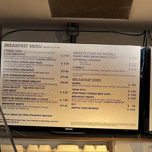 Breakfast menu