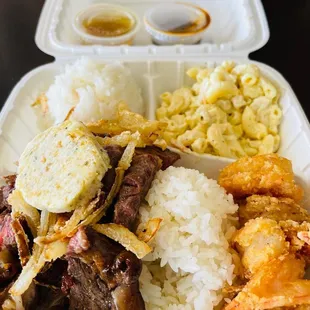 Ribeye Steak w/ Crispy Garlic Shrimp. Order this!!!! $21.95 and worth it!