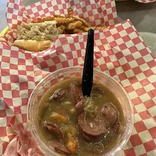 Seafood gumbo and chicken Philly