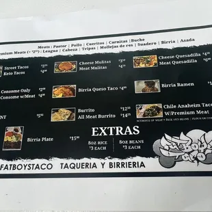 a menu for a mexican restaurant