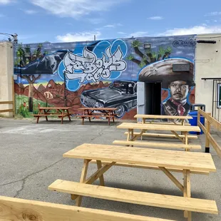 Plenty of outdoor dining behind the restaurant with lots more places to sit inside.