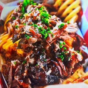a basket of pulled pork fries