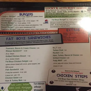 a menu for a fast food restaurant
