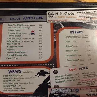 a menu for a fast food restaurant