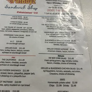 The menu