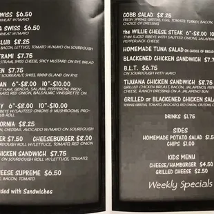menu and prices