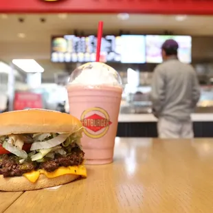 Original Fatburger with a Strawberry Shake