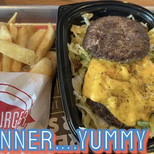Bunless double burger on a bed of letttonly