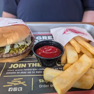 Regular burger with fat fries